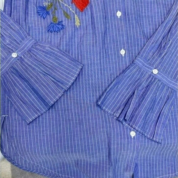 LOFT Blue and White Stripe Blouse Size Small - Picture 4 of 4